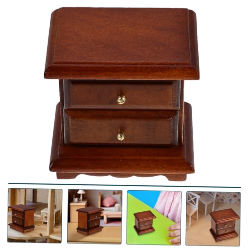 FRCOLOR Miniatur Puppenhaus Nachttisch aus Fach Mini Kommode Walnussfarbe Robustes Puppenhausmöbel Zubehör für Kinderzimmer für Pretend Play und Puppenhaus Dekoration von FRCOLOR