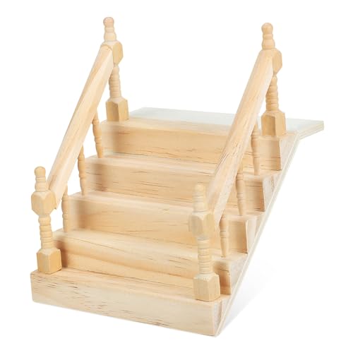 FRCOLOR Miniatur Puppenhaus Treppe aus Holz Unbemalte Miniatur DIY Treppenmodell für Puppenhaus Glatte Oberfläche Vielseitig für Wohnzimmer Esszimmer Schlafzimmer von FRCOLOR