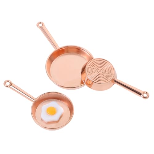 FRCOLOR Miniatur Puppenhaus Zubehör Teiliges Set Miniatur Pfannen Roségold Lebensecht Gestaltete aus Metall Deko für Puppenhaus Küche und DIY von FRCOLOR