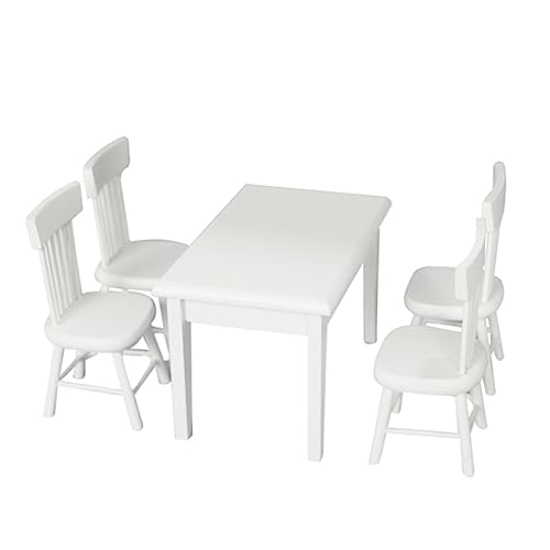 FRCOLOR Miniatur Puppenhausmöbel Set Teilig aus Holz Weiße Mini Tisch Stuhl Kombination Traditionell Gefertigt Dekoration für Puppenhaus Küche Esszimmer Wohnzimmer Zubehör von FRCOLOR