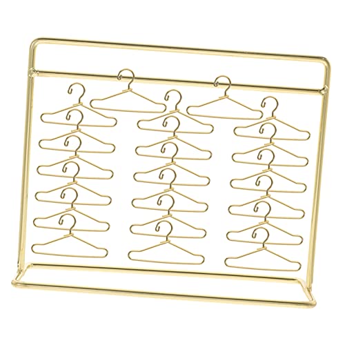 FRCOLOR Miniatur Puppenkleiderständer aus Teiliges Set mit Kleinem Goldfarbenem Ständer und Goldenen Mini Kleiderbügeln zum Organisieren und Präsentieren von Puppenkleidung von FRCOLOR