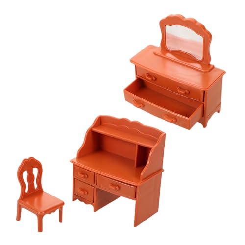 FRCOLOR Miniatur Schminktisch mit Spiegel und Hocker für Puppenhaus Detailreiches Mini Möbelset Leicht und Tragbar für Lernspiel und Kreative Raumdekoration von FRCOLOR