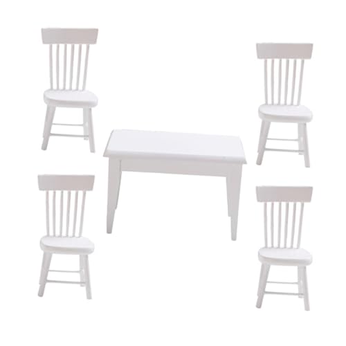 FRCOLOR Miniatur Tisch Stühle Set DIY Puppenhaus Zubehör aus Holz Teiliges Modell mit Weißem Stuhl und Tisch Detailreich und Langlebig Geeignet für Bastler und Puppenhaus Dekoration von FRCOLOR