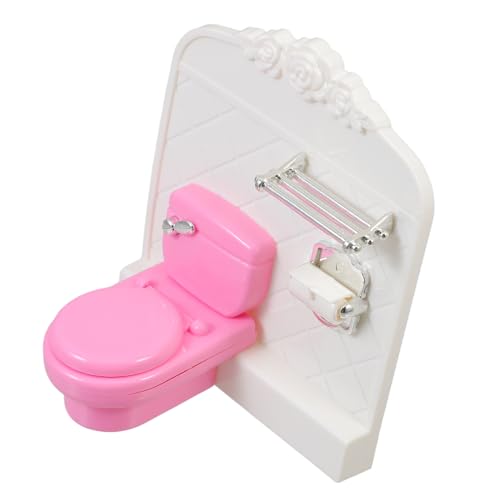 FRCOLOR Miniatur Toilette Puppenhaus mit Tissue Rack Detailreiches Wc Zubehör für Puppenmöbel Lebensechte Miniaturmöbel für DIY Sammler und Puppenhaus Dekoration von FRCOLOR