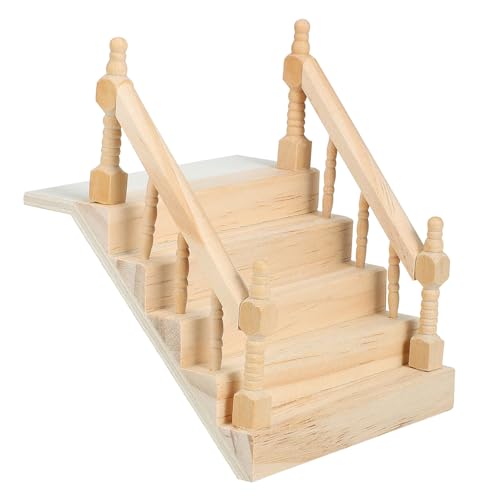 FRCOLOR Miniatur Treppe für Puppenhaus Unbehandelte Holzstufen Detailgetreue Miniaturmöbel für Kreative Szenen Geeignet für Miniaturhäuser und Landschaftsdekoration von FRCOLOR