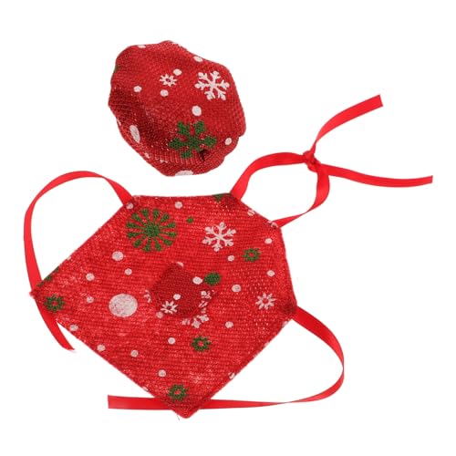 FRCOLOR Miniatur Weihnachtschef Kostüm mit Schürze und Kochmütze Weihnachtliches Puppenhaus Festliches Zubehör für Weihnachtsbücherregal Szene Rote Punkte Schneeflocken Design von FRCOLOR