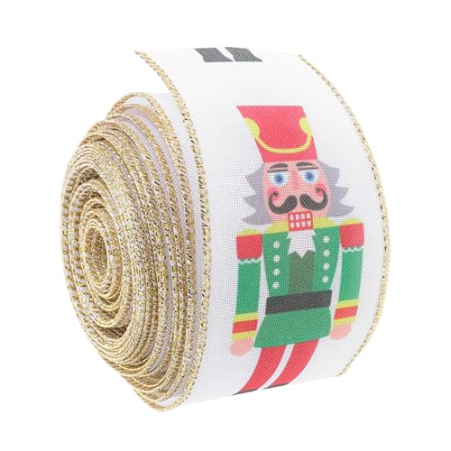 FRCOLOR Weihnachtsband Mit Nussknackermotiv Lang Breites Design Für Schleifen Und Dekoration Vielseitig Für Basteln Und Verpacken von FRCOLOR