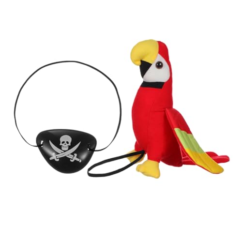 FRCOLOR Plüsch-piratenpapagei mit Schultermodell und Augenklappe Kuscheliges Piratenkostüm Zubehör für Halloween und Piraten-mottoparty Wiederverwendbar und Samtig Cosplay von FRCOLOR
