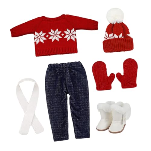 FRCOLOR Weihnachtsoutfit Für Puppen Mit Pullover Schal Und Hut Aus Baumwolle Sanft Bequem Waschbar Wiederverwendbar Zum Anziehen Puppendekor von FRCOLOR
