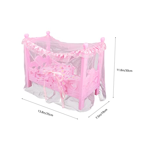 FRCOLOR Puppenbett für Mädchen Miniatur Babybett Puppenhausbett Realistisches Design Rosa Prinzessin Spielzimmer Zubehör von FRCOLOR