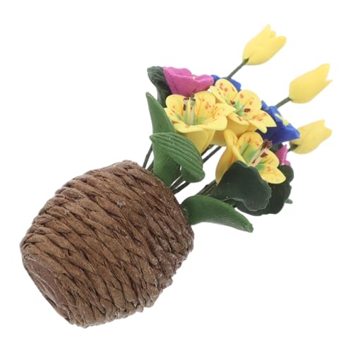 FRCOLOR Puppenhaus Miniatur Gelbe Kunstpflanze Kleine Topfpflanze Dekoration Detaillierte Mini Bonsai Figur DIY Puppenhaus Zubehör für Natürliche Wohnraumgestaltung von FRCOLOR