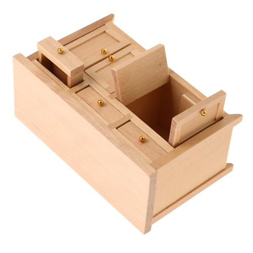 FRCOLOR Puppenhaus Möbel Holzschrank Realistische Miniatur Aufbewahrungskabinett für Wohnzimmer Küche Naturfarbener Miniatur Schrank aus Holz für Puppenhaus von FRCOLOR