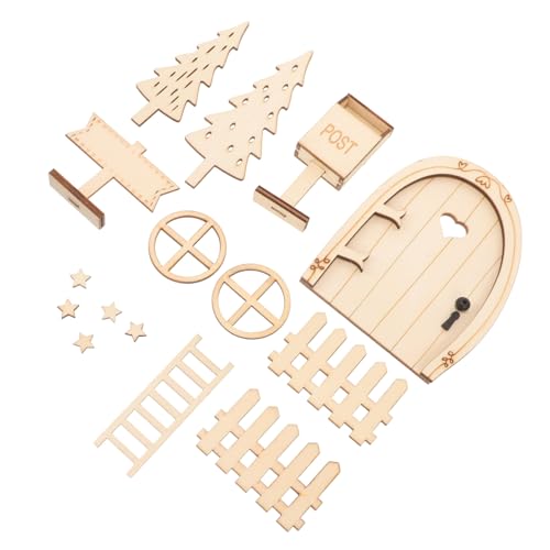 FRCOLOR Puppenhaus Puppenhauspuppen Mini-Haus Miniatur Feenhaus Minitür Puppenhausbauzubehör Mini Haustür Fee Tür Handwerk Holz von FRCOLOR