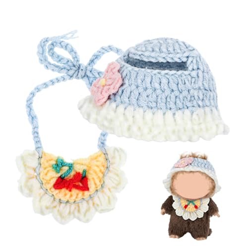 FRCOLOR Puppenkleidung Set für Puppen mit Häkelmütze und Spucktuch Weiche Bequeme Puppenaccessoires Kompatibel mit Labubu Geschenk für Sammler von FRCOLOR