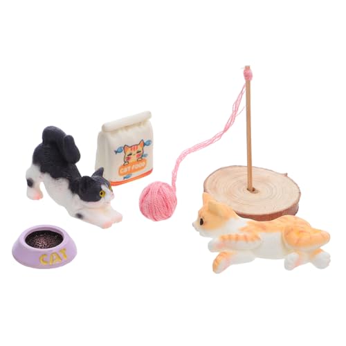 FRCOLOR Realistische Kätzchen Figuren für Puppenhaus Szenen mit Mini Garnball Miniatur Katze Accessoires für Garten Dekor und Kreatives von FRCOLOR