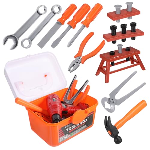 FRCOLOR Realistisches Werkzeugset mit Elektrischem Bohrer Schraubendreher Set Sicherer Werkzeugkoffer für Kreatives und Lernen für Jungen und Mädchen Ab Jahren von FRCOLOR