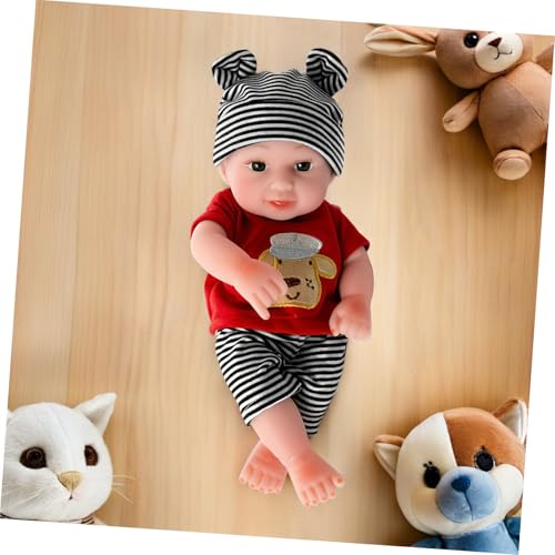 FRCOLOR Reborn Doll Kleidung Gestreifte Casual Outfit mit Mütze und Hose Hundemuster Genderneutral für Neugeborene Rollenspiel von FRCOLOR