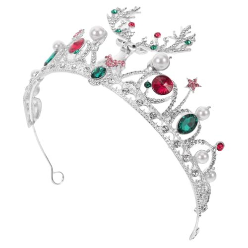 FRCOLOR Rhinestone Weihnachtskrone mit Hirschgeweih Barocke Weihnachts-haarreif-krone mit Perlen Funkelndes Festliches Party-accessoire für Weihnachten Silvester und Halloween von FRCOLOR
