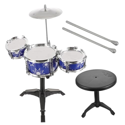 FRCOLOR Schlagzeug Trommeln Robustes Langlebiges Lernspielzeug für Kleinkinder Realistische Percussion Musik Fördert Eltern Junge Mädchen Interaktion Mit Hocker Blau von FRCOLOR