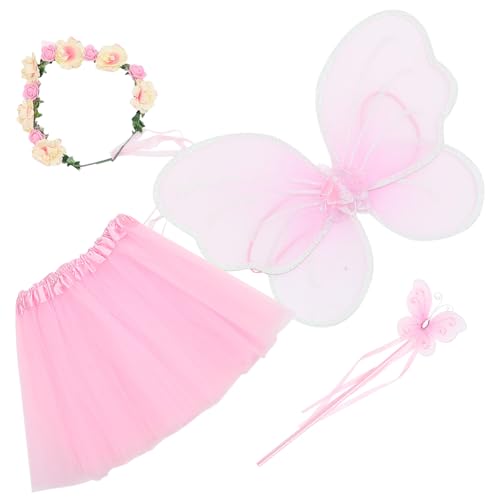 FRCOLOR Schmetterlingsflügel Kostüm mit Tüllrock Kopfband und Zauberstab Leichtes Atmungsaktives Cosplay für Mädchen Party und Fasching Feenkostüm Zubehör von FRCOLOR