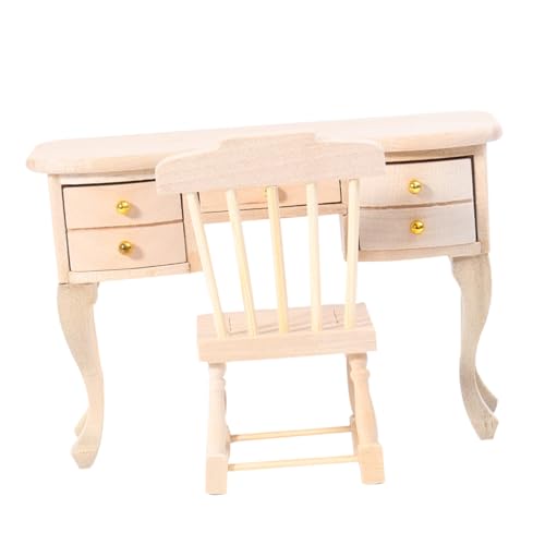 FRCOLOR Schreibtisch und Stuhl Modell aus Holz Stabile Miniatur Dekoration für Puppenhaus Leicht und Bemalbar als Schreibtisch Ornament für Kleine Räume von FRCOLOR
