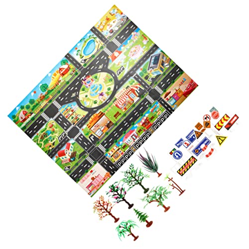 FRCOLOR Spielmatte mit Verkehrsschildern Krabbel und Puzzlematte rutschfeste Bodenmatte Autoteppich für Jungen und Mädchen Multifunktional Tragbar Pädagogisches von FRCOLOR