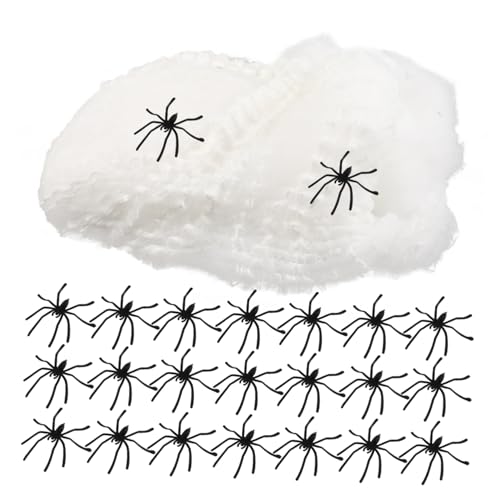 FRCOLOR Spinnennetz-Dekoration Kleine Spinnen Spannen Sie Spinnweben für Halloween gruselige Plastikspinnen Spinnnetzdekoration COB -Netze Dekoration Hallooween Spider Web Baumwolle Weiß von FRCOLOR