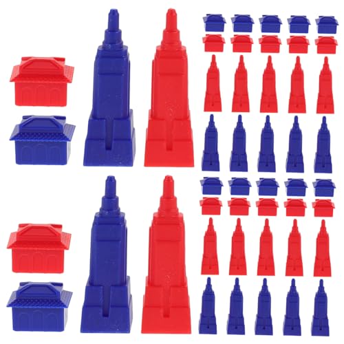 FRCOLOR Teiliges Kunststoff Ersatzspielset für Brettspiele Inklusive Kleiner Häuser Blau und Rot und Großer Hotels Blau und Rot Langlebige Spielsteine zur Spielverbesserung Kompatibel für von FRCOLOR
