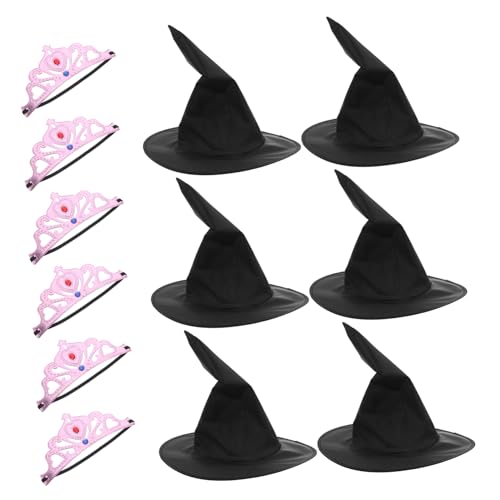 FRCOLOR Teiliges Prinzessin Hut und Hexenhut Set für Mädchen Weiche Pinke Kronen und Schwarze Leichte Zauberhüte Komfortabel und Vielseitig für Kindergeburtstag Kostüm und Partydeko von FRCOLOR