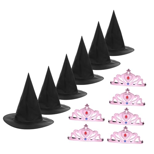 FRCOLOR Teiliges Set Prinzessinnen Kronen und Schwarze Hexenhüte Weiche Leichte Partyaccessoires für Kindergeburtstag Fasching Rollenspiele und Cosplay Komfortabel Vielseitig für Mädchen von FRCOLOR