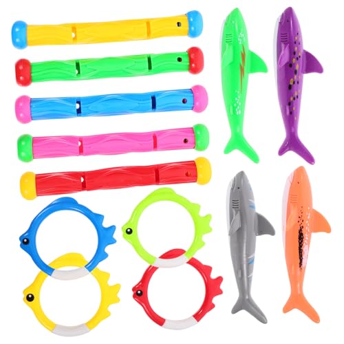 FRCOLOR Teiliges Tauchspielzeug aus Robustem Kunststoff Farbenfrohe Schwimmringe Tauchringe und Haifiguren Leicht Sonnensicher Altersgerechtes Wasserspielzeug für Poolspaß im Sommer von FRCOLOR