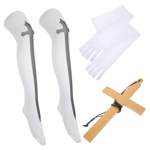 FRCOLOR Thigh High Socks Extra Long Weiß Damen Nonnenkostüm Zubehör mit Handschuhen und Kreuz Anhänger für Karneval Cosplay Party Bühnenauftritt FRCOLOR Thigh High Socks Extra Long Weiß Damen Nonnenkostüm Zubehör mit Handschuhen und Kreuz Anhänger für Karneval Cosplay Party Bühnenauftritt von FRCOLOR