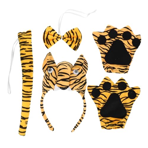 FRCOLOR Tiger Kostüm Teilig mit Tiger Stirnband und Handschuhen für Halloween Dschungel Tierkopf Verkleidung Bühnenauftritt und Tier Motto Party von FRCOLOR