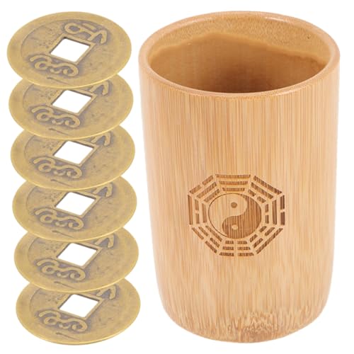 FRCOLOR Traditionelles Chinesisches Divinationsset Bambusbehälter mit Kupfermünzen Vintage Wahrsage Spiel Zubehör für Familienfeier Feng Shui Glücksbringer von FRCOLOR