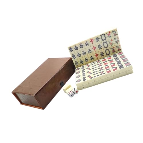 FRCOLOR Tragbares Mahjong Mini Reise Spiel Chinesisches Majong für Familie Freunde Party Freizeit mit Handgeschnitzten Soliden von FRCOLOR