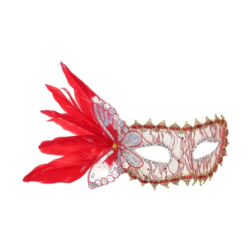 FRCOLOR Venezianische Federmaske Abschlussball Maske Maskerade-halbgesichtsbrille Karneval-cosplay-kostüm Karneval-pfau Halloween-maske Venezianische Maske Frauen Rot Spitze von FRCOLOR