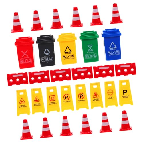 FRCOLOR Verkehrszeichen Realistisches Lernspiel mit Mini Verkehrsschildern Roten Pylonen und Mülltonnen Pädagogisches Simulationstool für Verkehrsregeln und Straßensicherheit von FRCOLOR