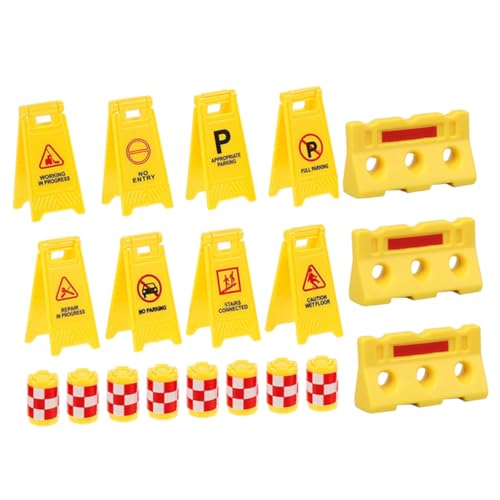 FRCOLOR Verkehrszeichen Teilig Miniatur Verkehrsschilder und Barrieren Lernspielzeug mit Gelben Leitkegeln Schildern und Wasserbarrieren für Verkehrserziehung und Baustellenspiele von FRCOLOR
