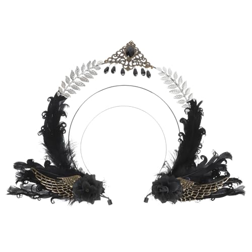 FRCOLOR Vintage Halo Krone Kopfschmuck Gothic Schwarze Feder Stirnband für Frauen Mädchen Halloween Cosplay Haarschmuck von FRCOLOR