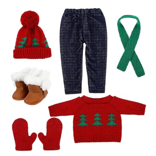FRCOLOR Weiche Baumwoll Puppenkleidung Weihnachten mit Pullover Hose Mütze Handschuhen und Schal Komfortables Winteroutfit für Puppen Langlebig und Waschbar für Festtage und Fotosessions von FRCOLOR