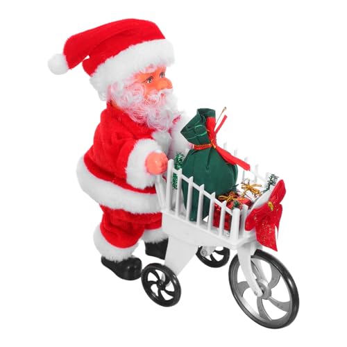 FRCOLOR Weihnachtlicher Santa mit Musik und Bewegung Plüschfigur mit Handwagen Interaktive Weihnachtsdekoration für Kinderzimmer und Festtagsfeiern von FRCOLOR