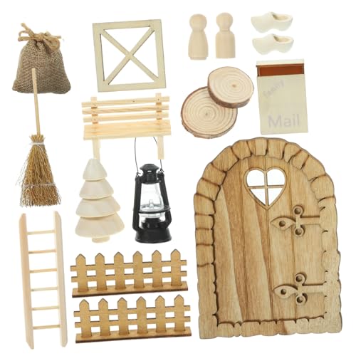 FRCOLOR Weihnachtliches Miniatur-Haus mit Tür und Baum Detailreiche Bastel-deko für Puppenhaus Kreatives Weihnachtszubehör für DIY Mikro-landschaften und Spaßige Gestaltung von FRCOLOR