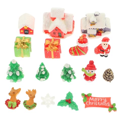 FRCOLOR Weihnachtsdeko Miniaturfigur Teilig aus Langlebigem Harz mit Mini Weihnachtsbaum Rentier und Schlitten für Puppenhaus Mikrolandschaft und DIY Christbaumschmuck von FRCOLOR