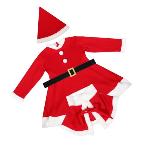 FRCOLOR Weihnachtskleid für Mädchen mit Langarm Santa Kostüm mit Umhang Gürtel und Mütze Perfektes Outfit für Weihnachten und Festliche Anlässe von FRCOLOR