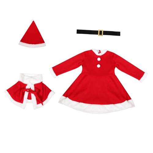 FRCOLOR Weihnachtskostüm Mädchen Santa Kleid Rotes Langarm Kleid mit Umhang und Hut Festliches Weihnachtsoutfit für festliche Anlässe von FRCOLOR