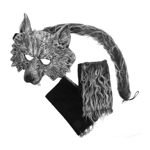 FRCOLOR Wolf Cosplay Kostüm Teilig mit Maske Handschuhen und Silberfarbenes Tierkostüm für Halloween Karneval Mottoparty und Rollenspiele von FRCOLOR