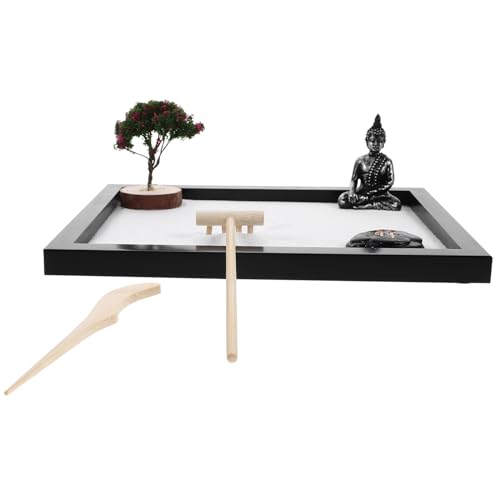 FRCOLOR Zen Garten Desktop mit Buddha Statue Zen Sandkasten für Meditation Micro Landscape Sandbox Dekoration Beruhigendes Home Office Ornament Geeignet als Geschenk für Entspannung und von FRCOLOR