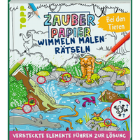 TOPP 29021 Zauberpapier Wimmel-Mal-Rätselbuch - Bei den Tieren von FRECHVERLAG