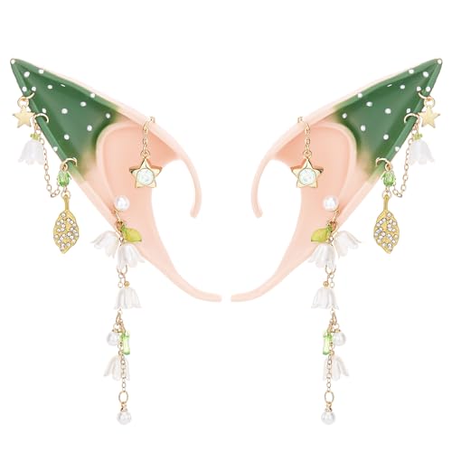 FRESHME Fairy Pixie Ears - Elfenohren mit Piercings Silikon Ohr mit Ohrringen Halloween Kostüm Renaissance Zubehör, Grün , Einheitsgröße FRESHME Fairy Pixie Ears - Elfenohren mit Piercings Silikon Ohr mit Ohrringen Halloween Kostüm Renaissance Zubehör, Grün , Einheitsgröße von FRESHME