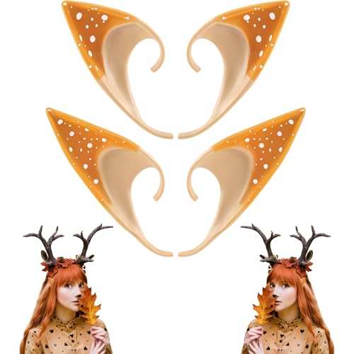 FRESHME Feen-Elfen-Pixie-Ohren - 2 Paar kurze und lange orangefarbene Pilzohren, Set Wald, Wald, Elfen, Ohren für Frauen, Vampir, Cosplay, Anime, Renaissance, Renfaire, Verkleidung, Maskerade FRESHME Feen-Elfen-Pixie-Ohren - 2 Paar kurze und lange orangefarbene Pilzohren, Set Wald, Wald, Elfen, Ohren für Frauen, Vampir, Cosplay, Anime, Renaissance, Renfaire, Verkleidung, Maskerade von FRESHME